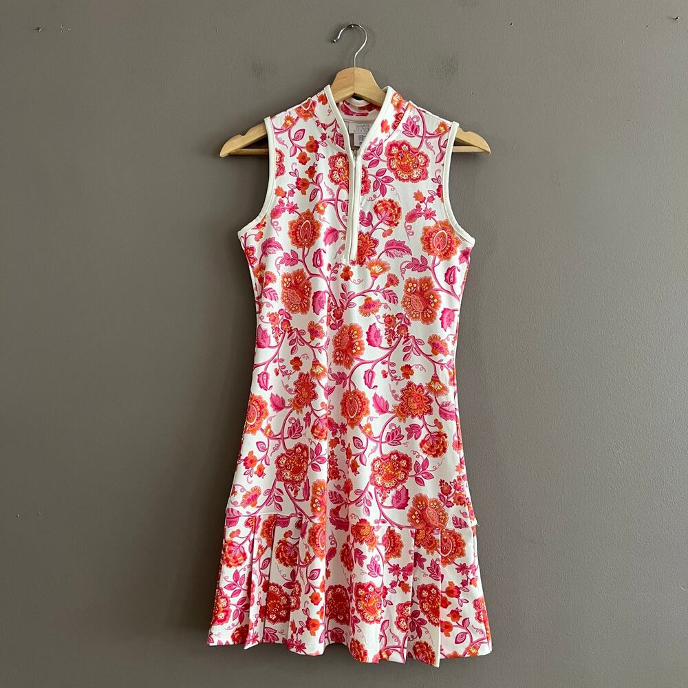 Sigrid Olsen White Floral Golf Tennis Mini Dress Pleated UPF 50 Women’s XS NWT